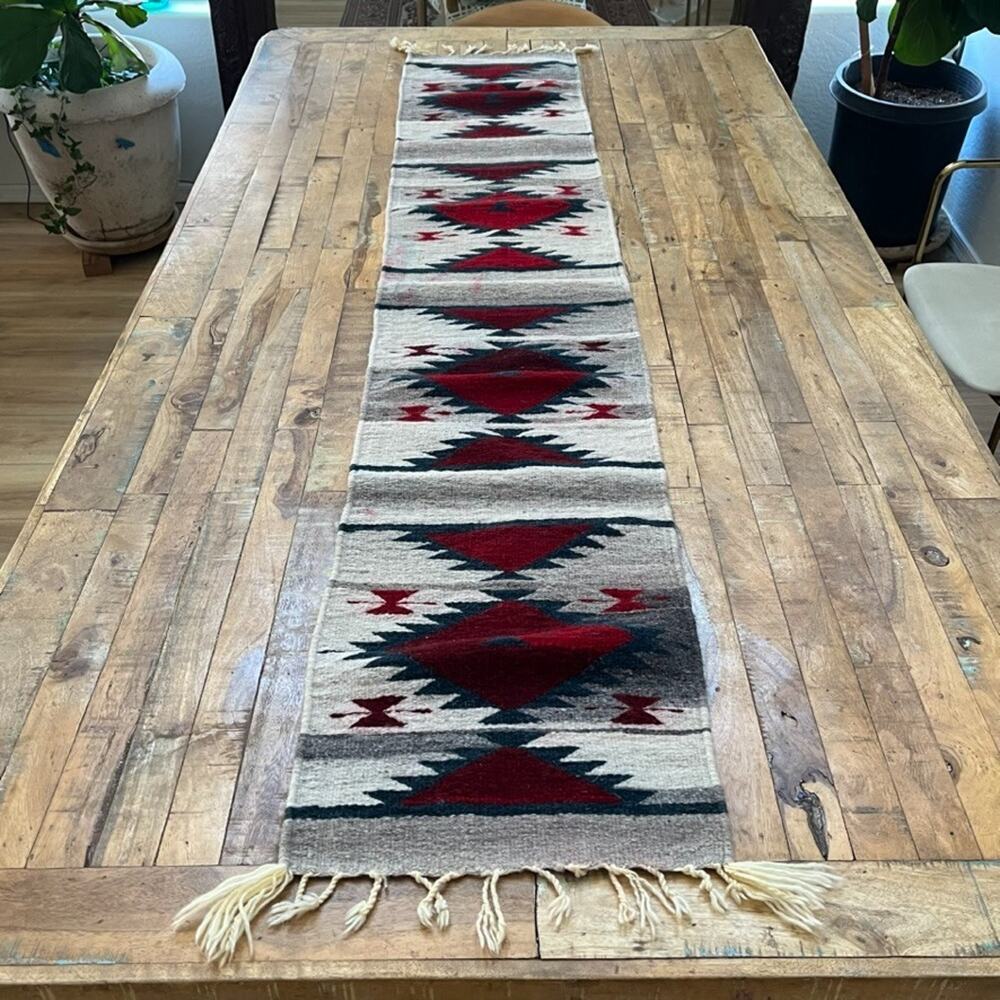 Vintage Southwestern Navajo Hand Woven Wool Rug Table Runner 74"x 14"